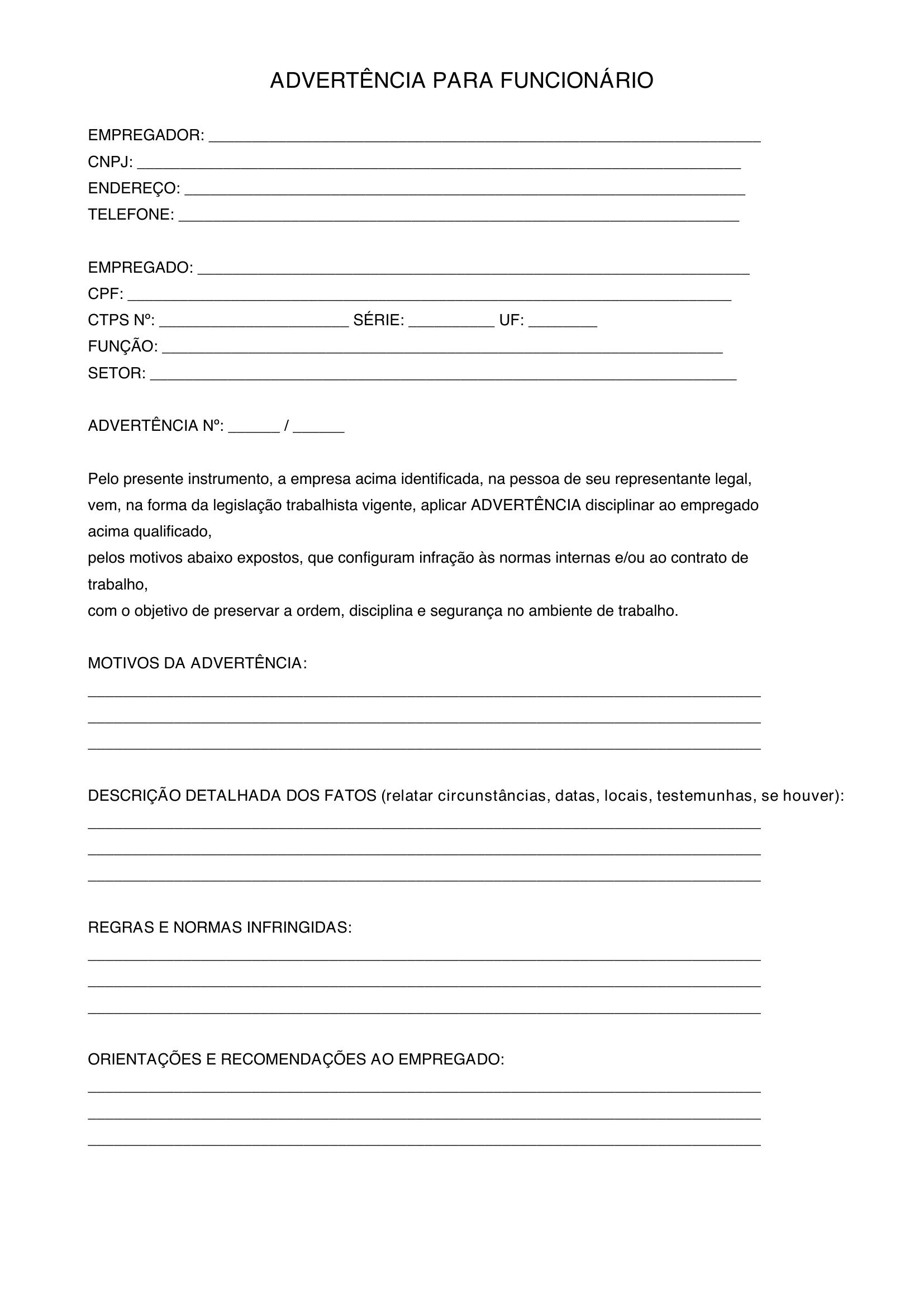 Modelo De Advertencia Para Funcionario