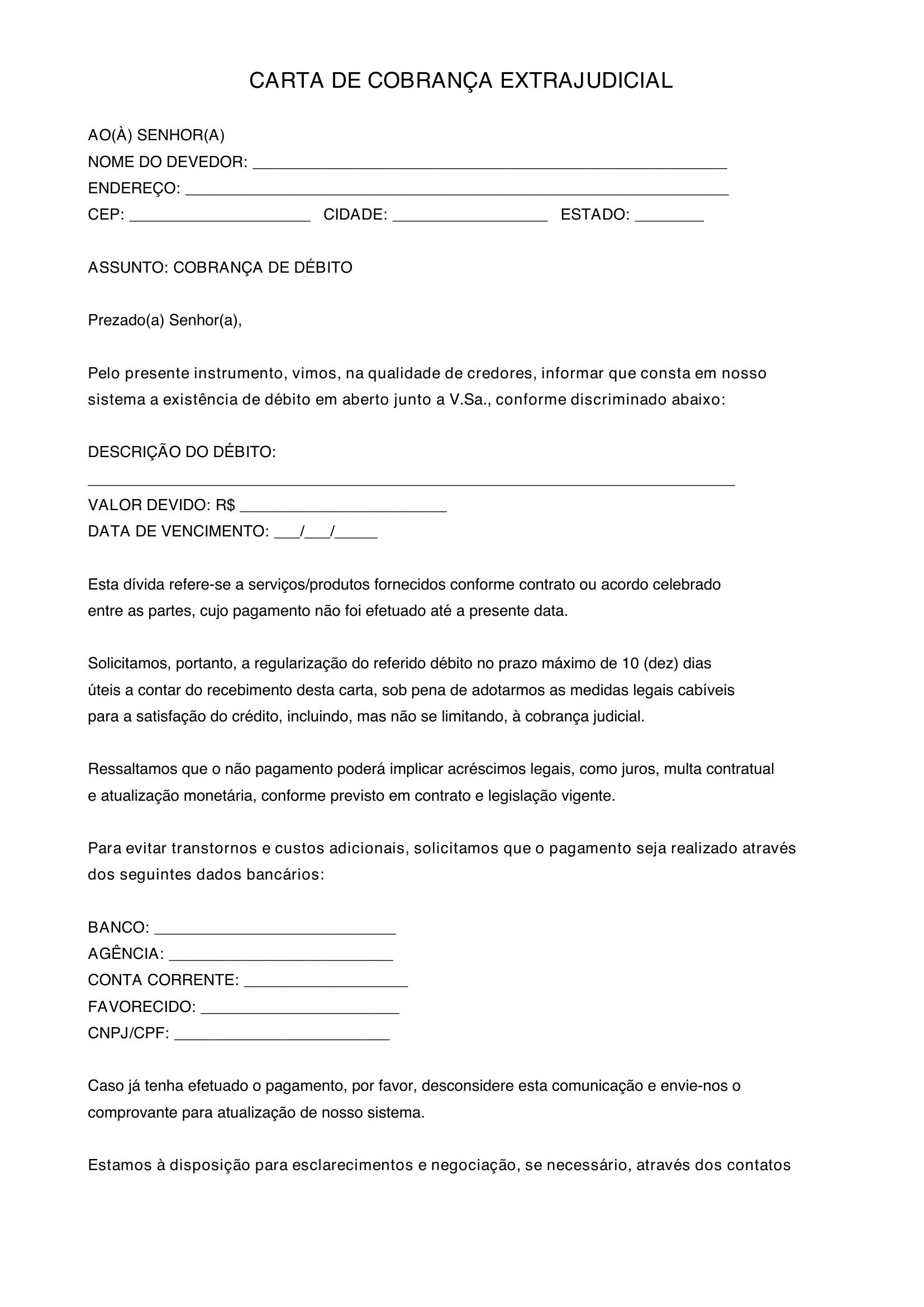 Modelo De Carta De Cobrança Extrajudicial