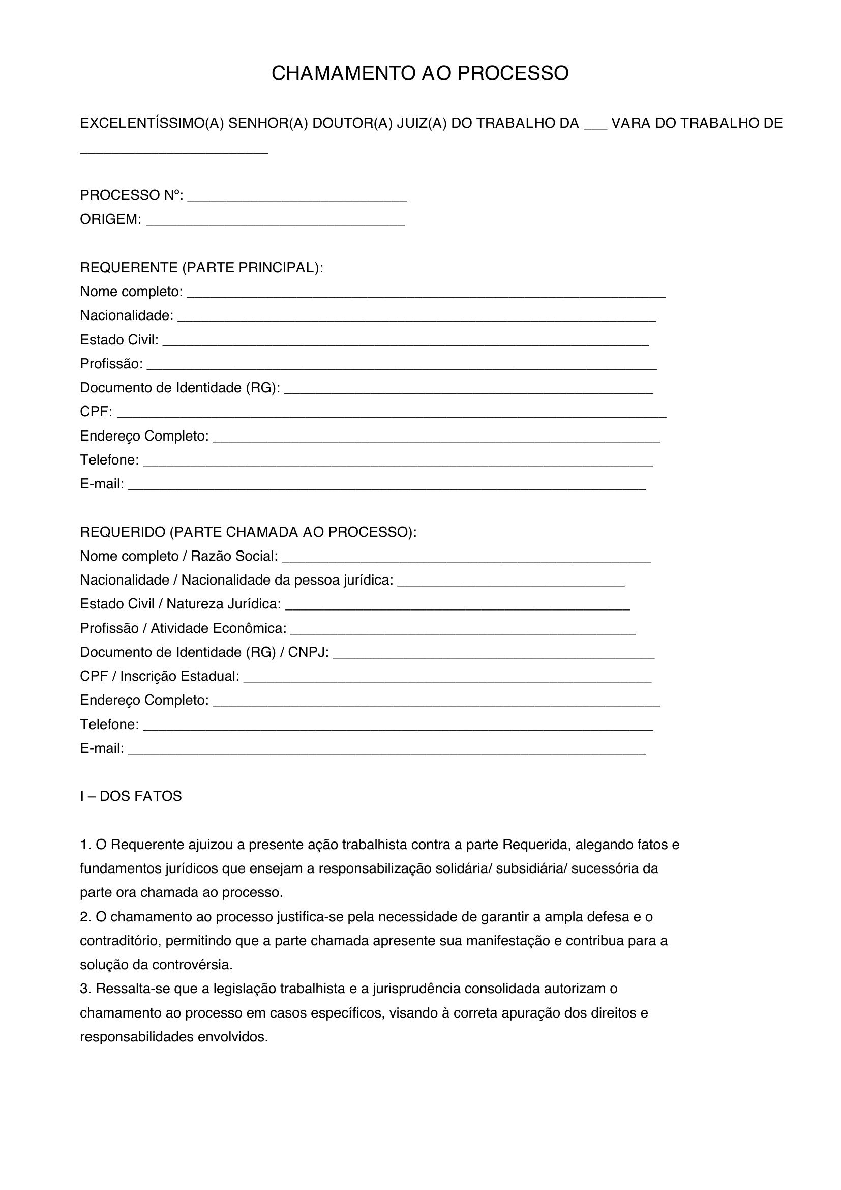 Modelo Chamamento Ao Processo