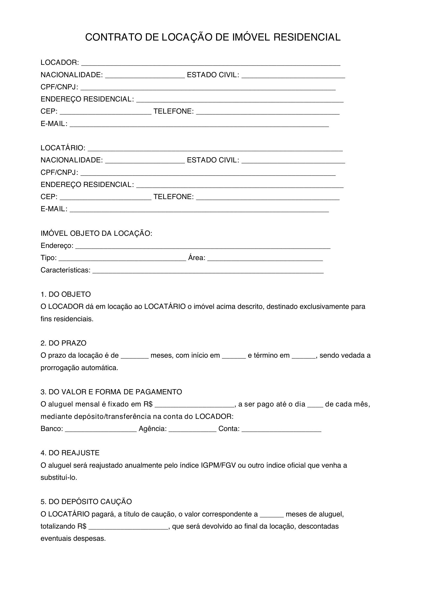 Modelo De Contrato De Aluguel De Imovel