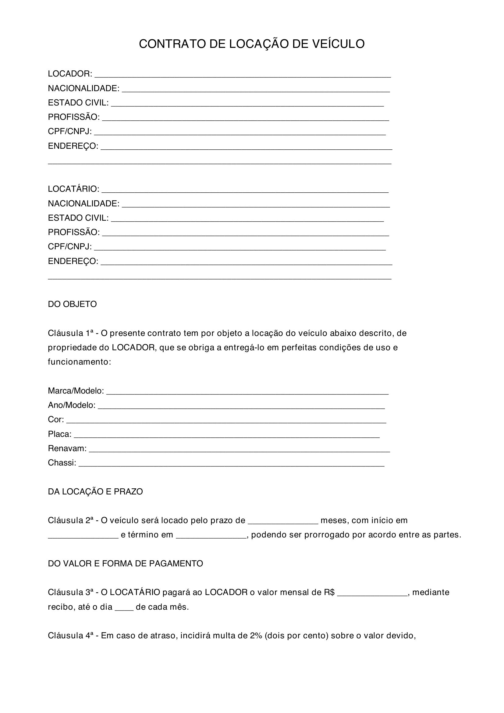 Modelo Contrato De Locação De Veiculo