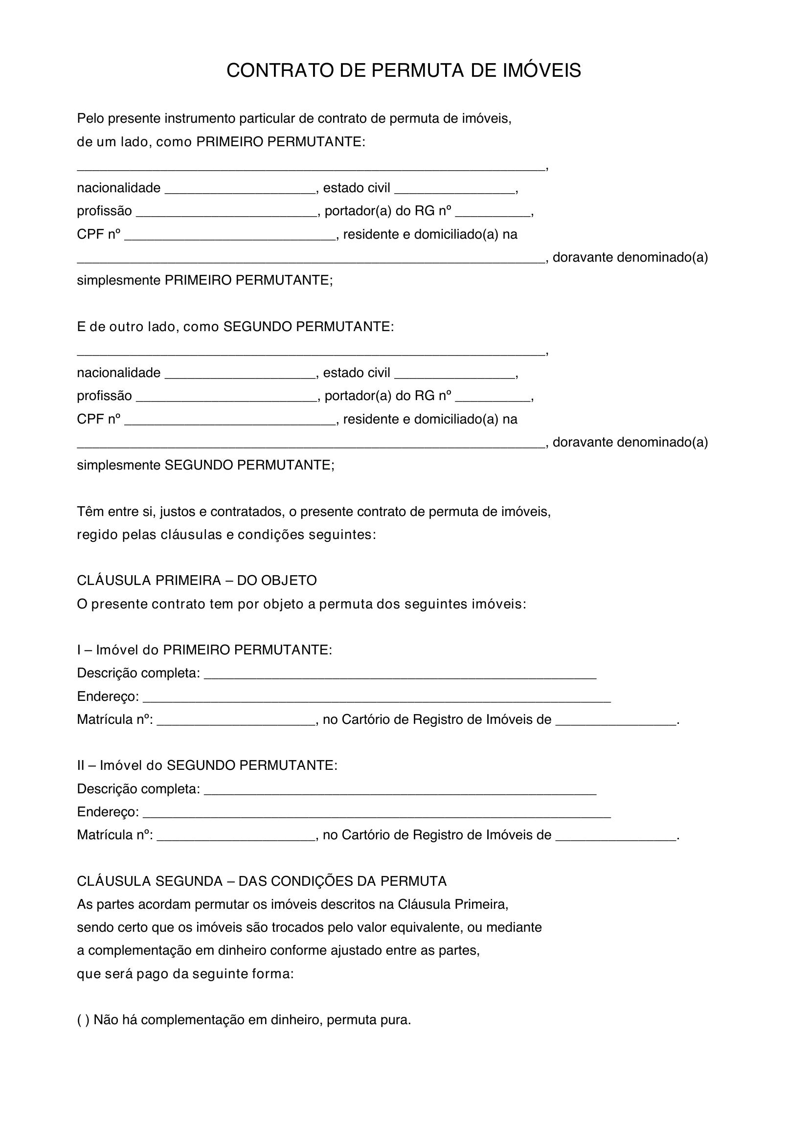 Modelo De Contrato De Permuta De Imóveis