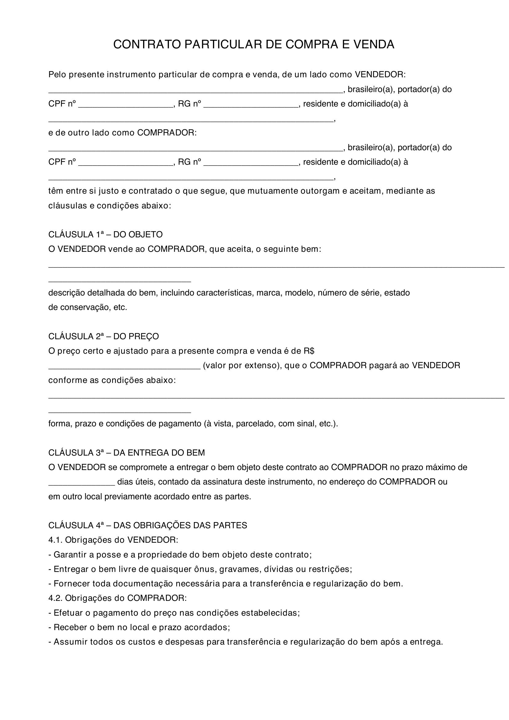 Contrato De Venda Modelo