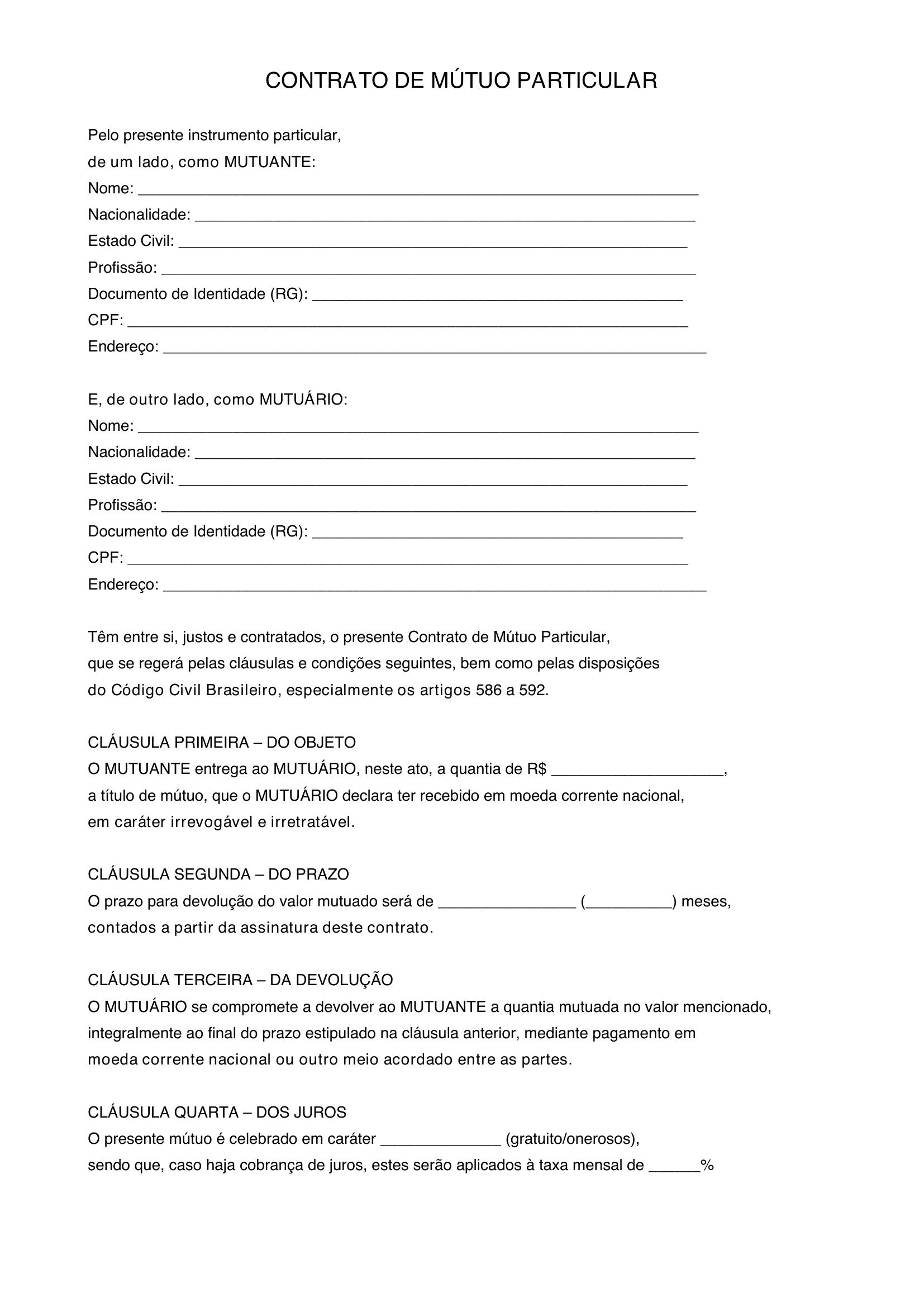 Modelo Contrato Mutuo