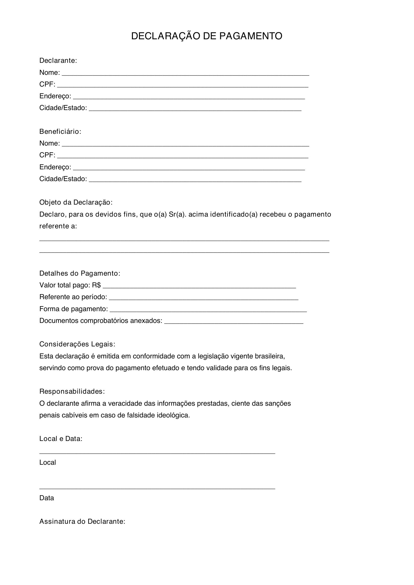Modelo De Declaração De Pagamento