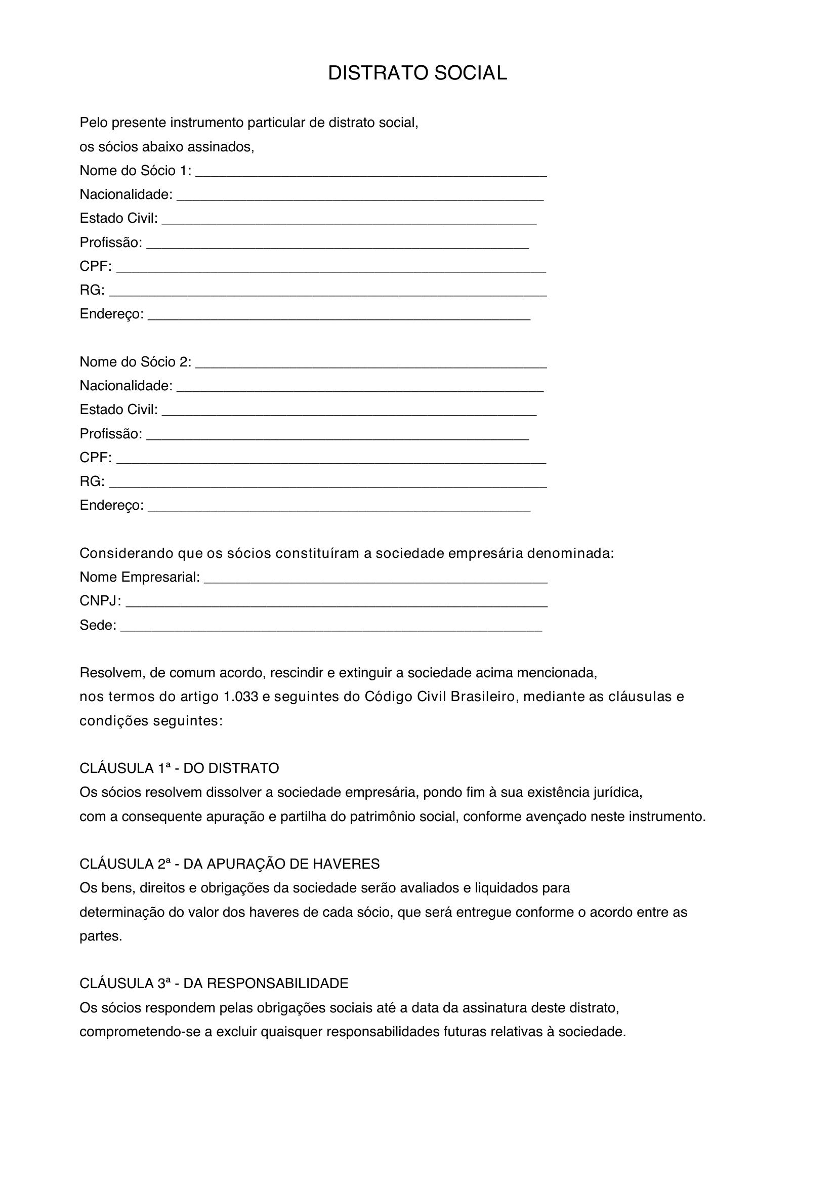 Modelo De Distrato Social