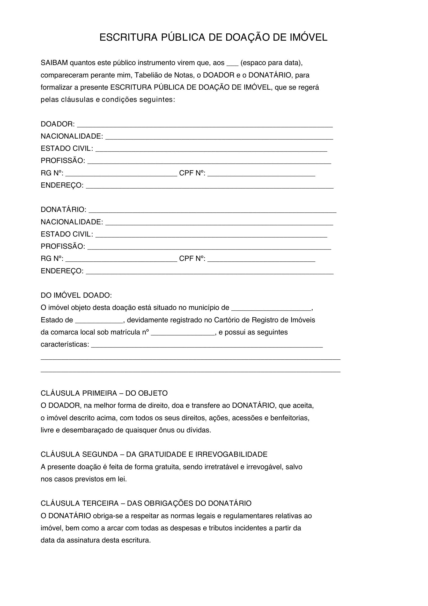Modelo De Doação De Imóvel