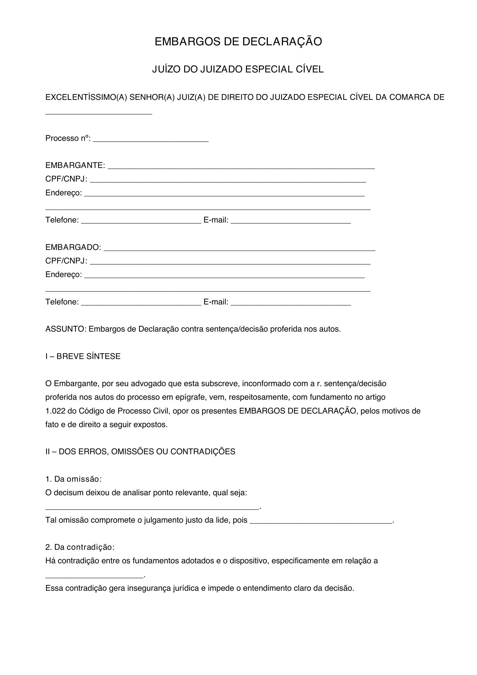 Modelo Embargos De Declaração Juizado Especial