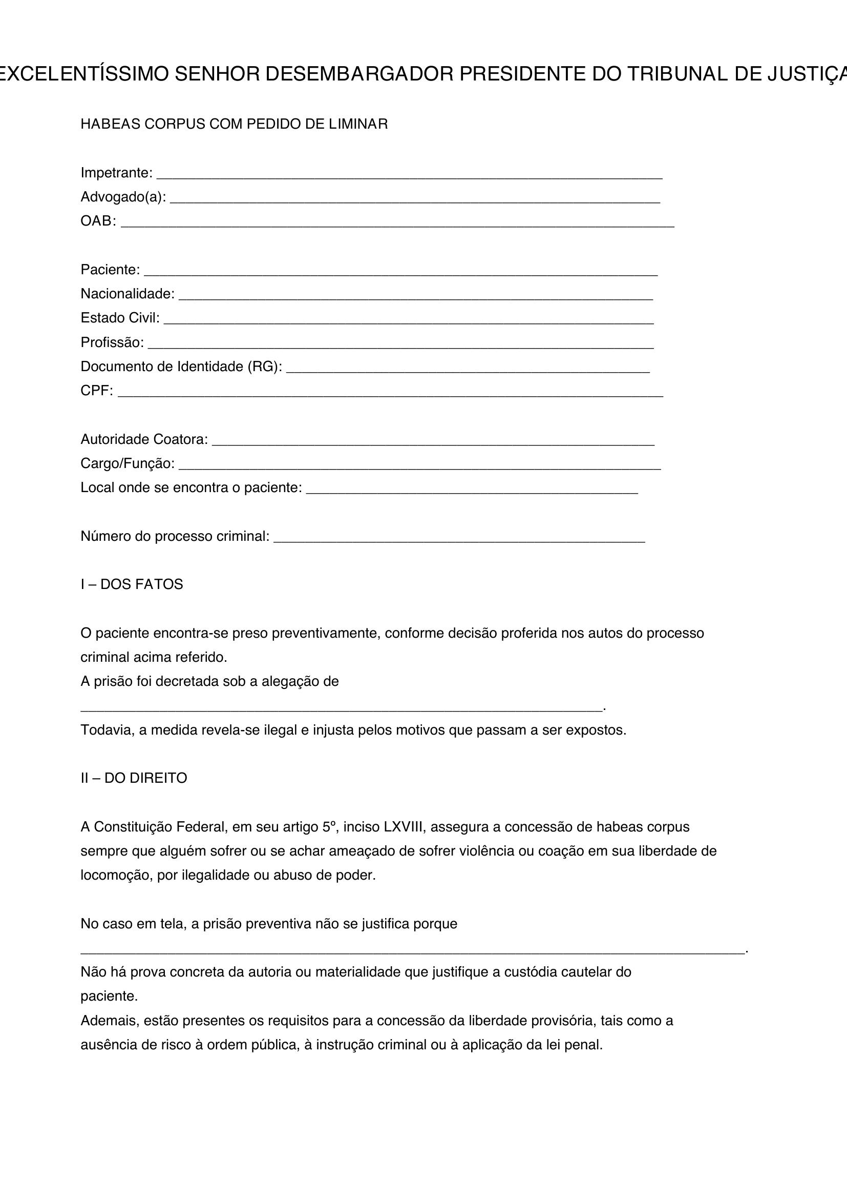 Modelo De Habeas Corpus Criminal