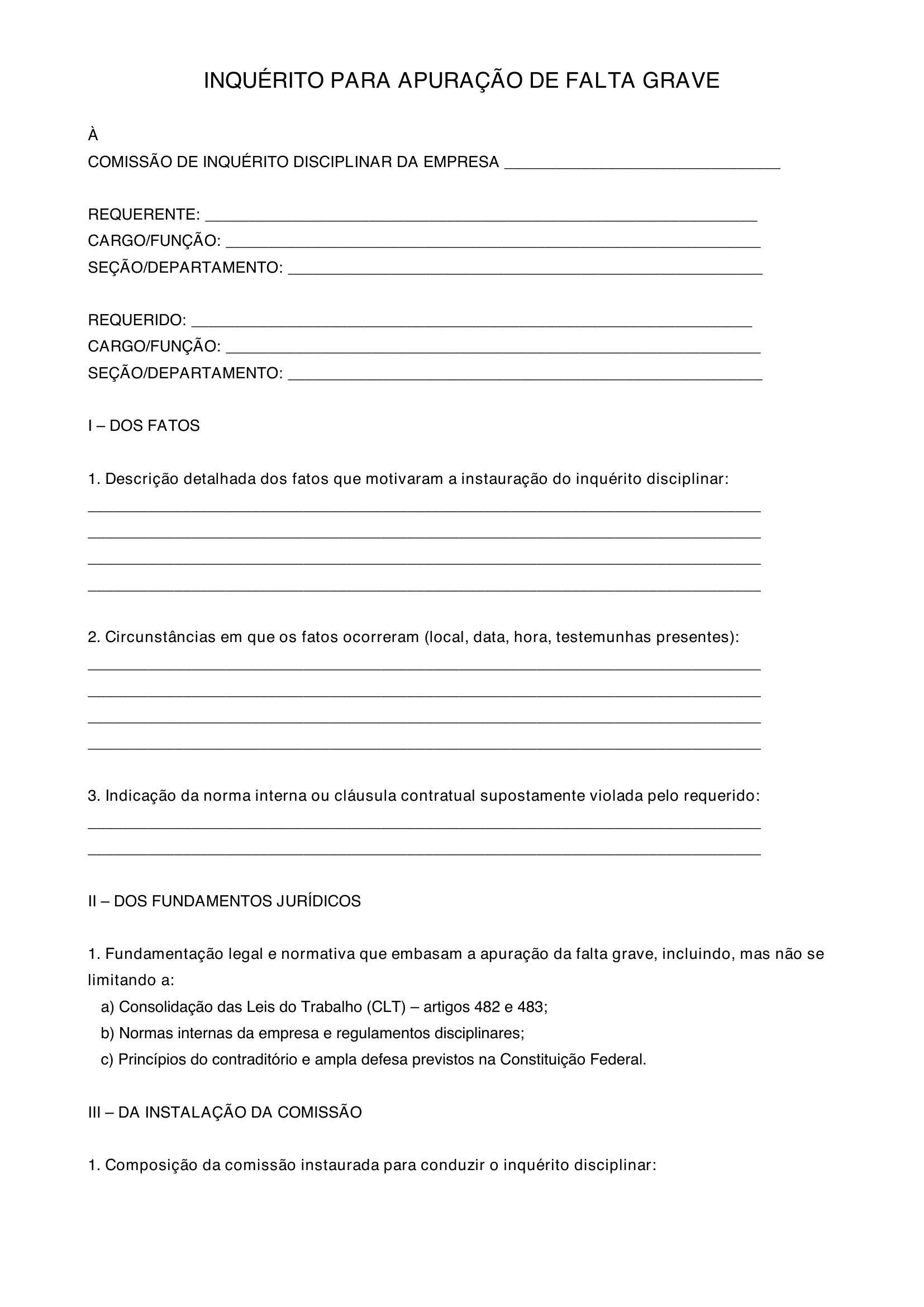 Inquérito Para Apuração De Falta Grave Modelo