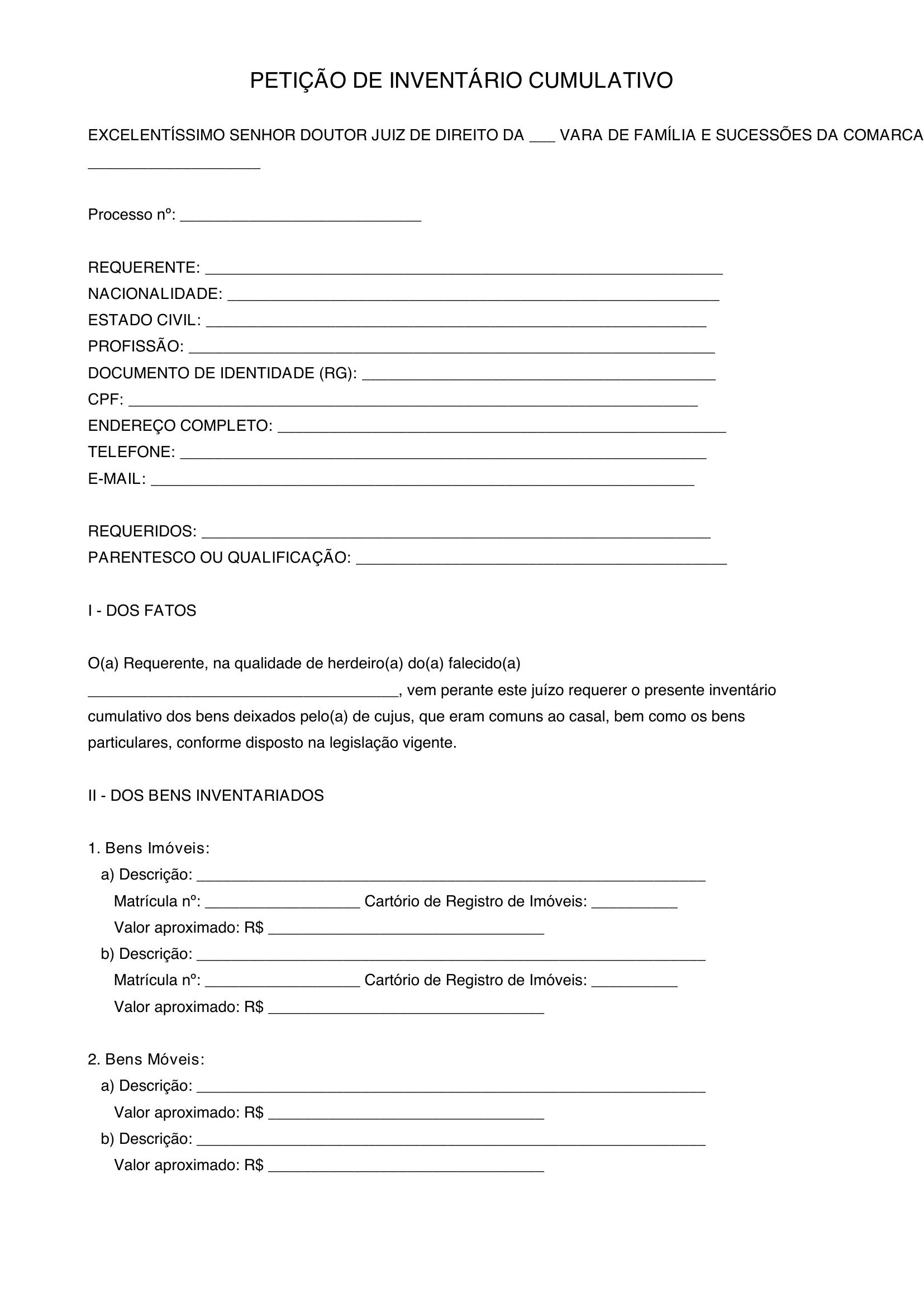 Inventário Cumulativo Modelo