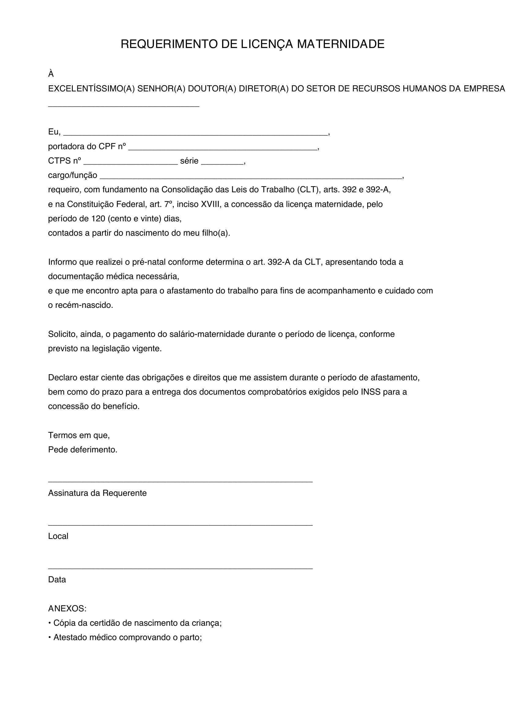 Licença Maternidade Modelo