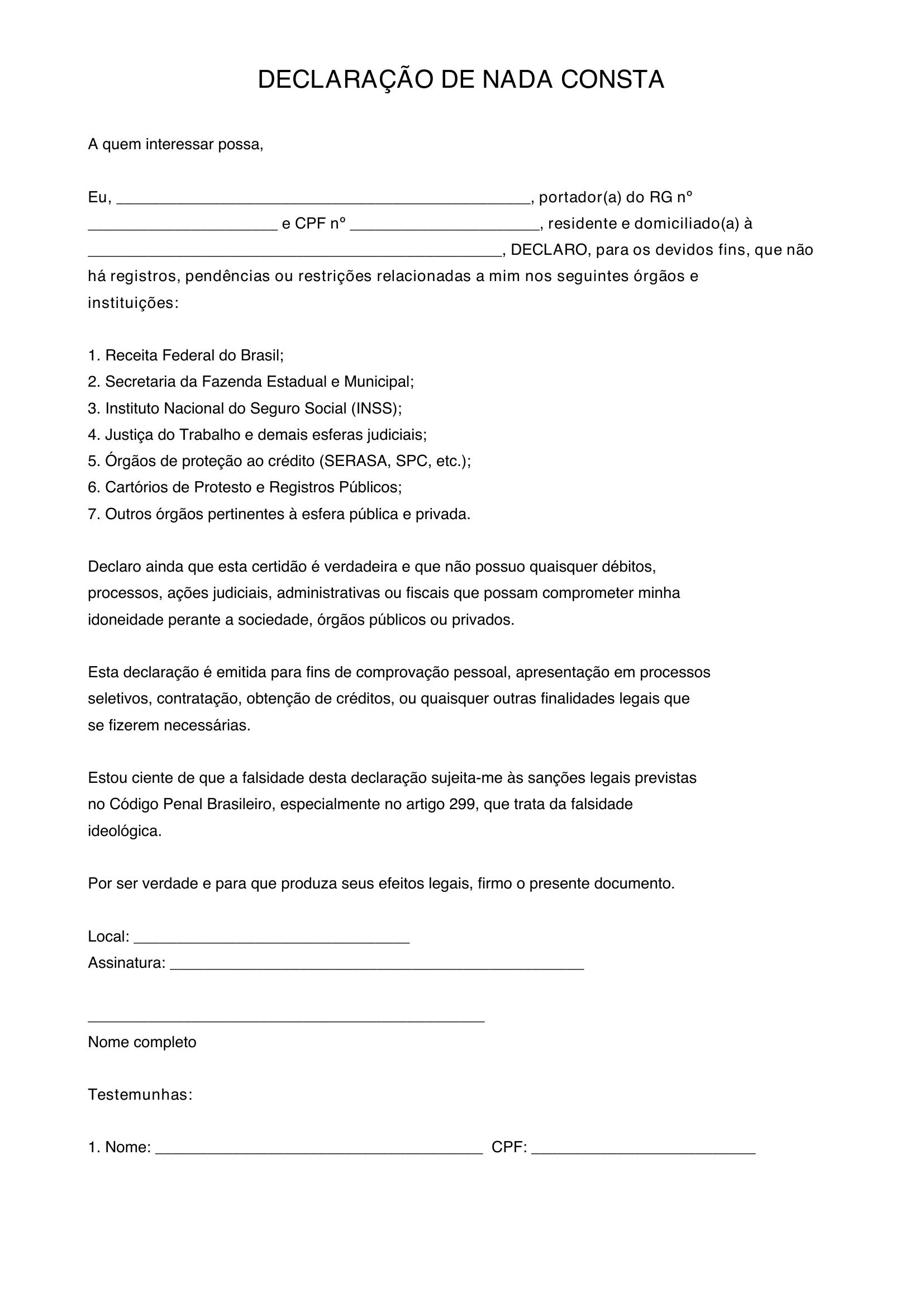 Modelo De Nada Consta