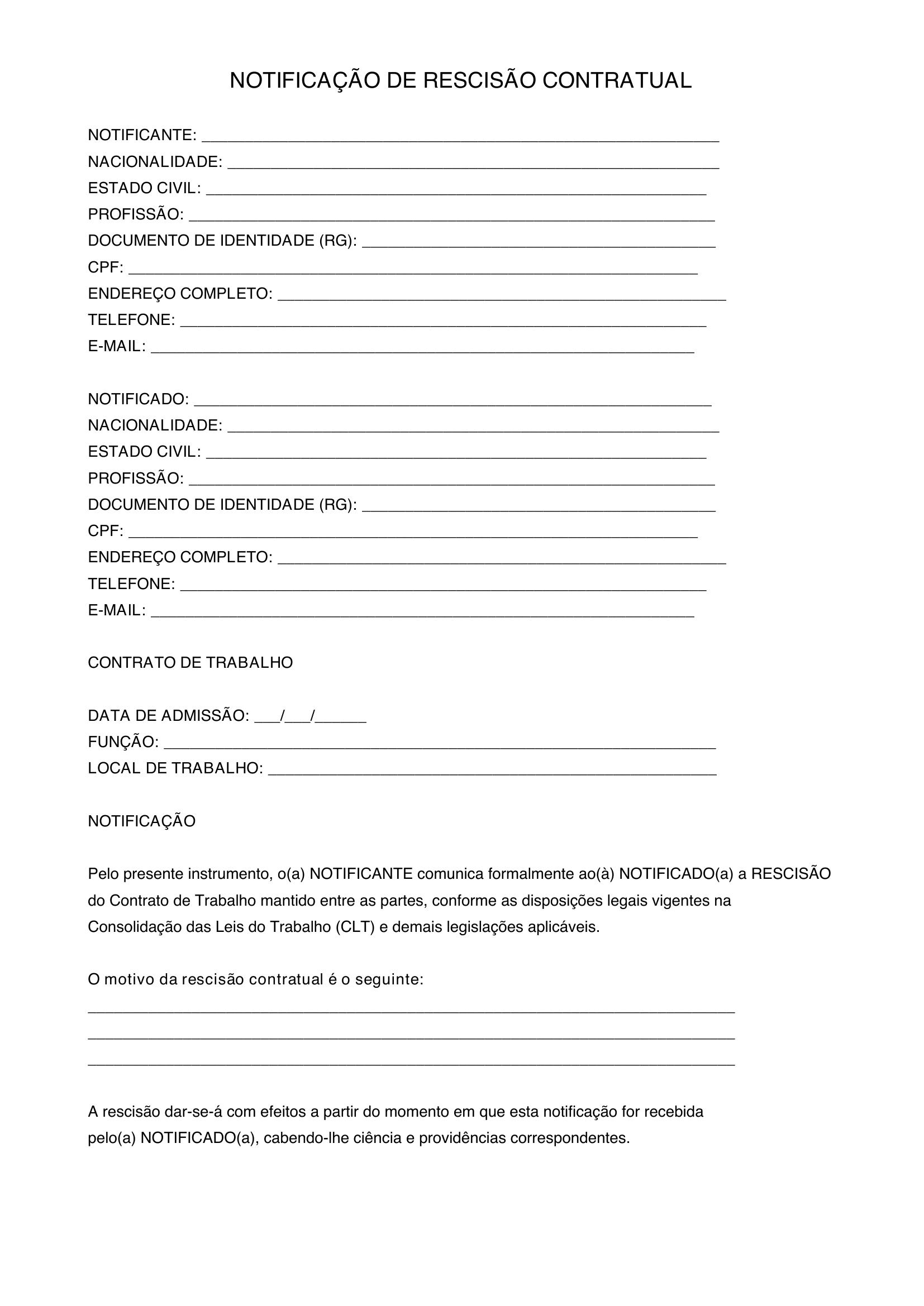 Modelo De Notificação De Rescisão Contratual