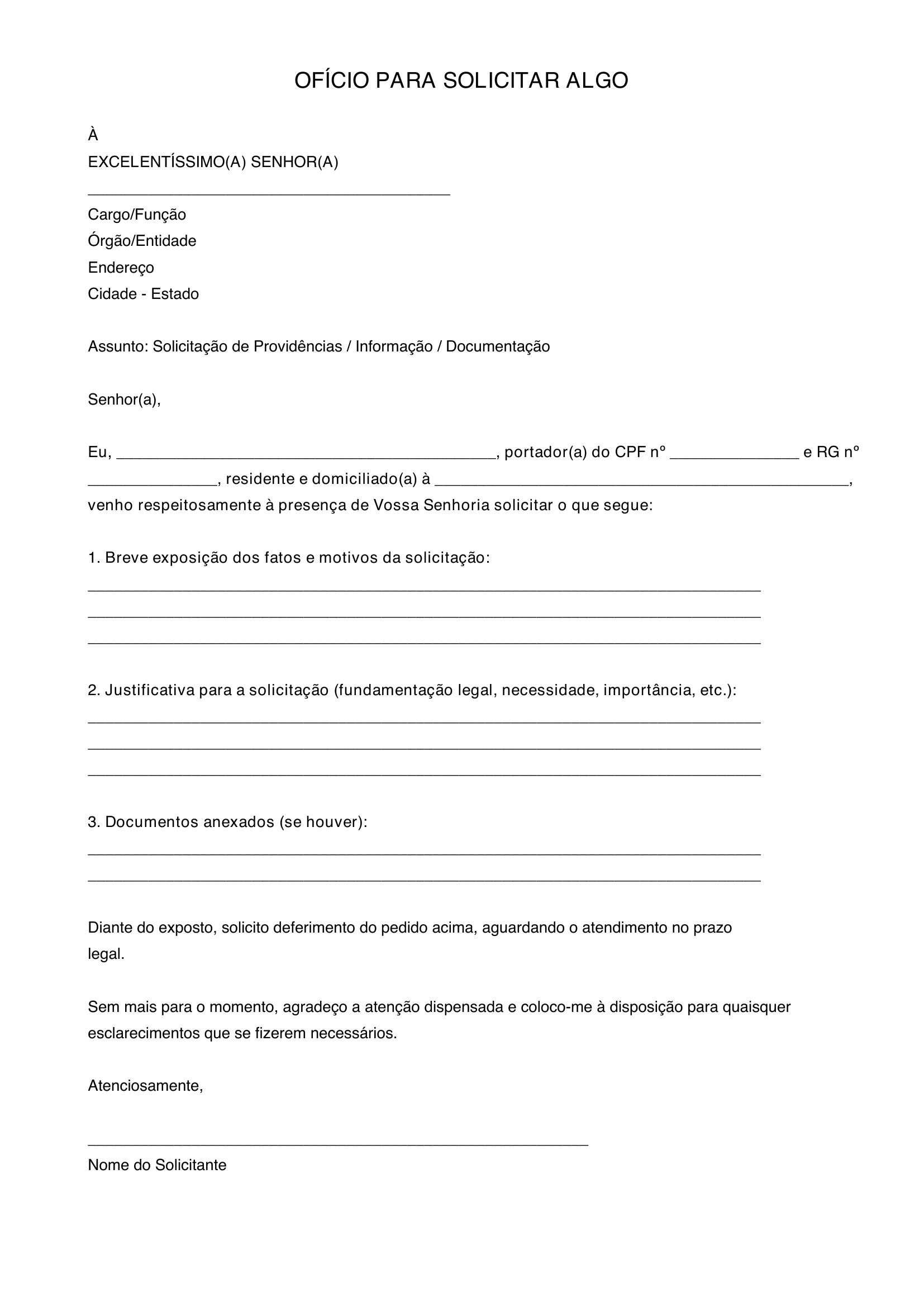 Modelo De Ofício Para Solicitar Algo