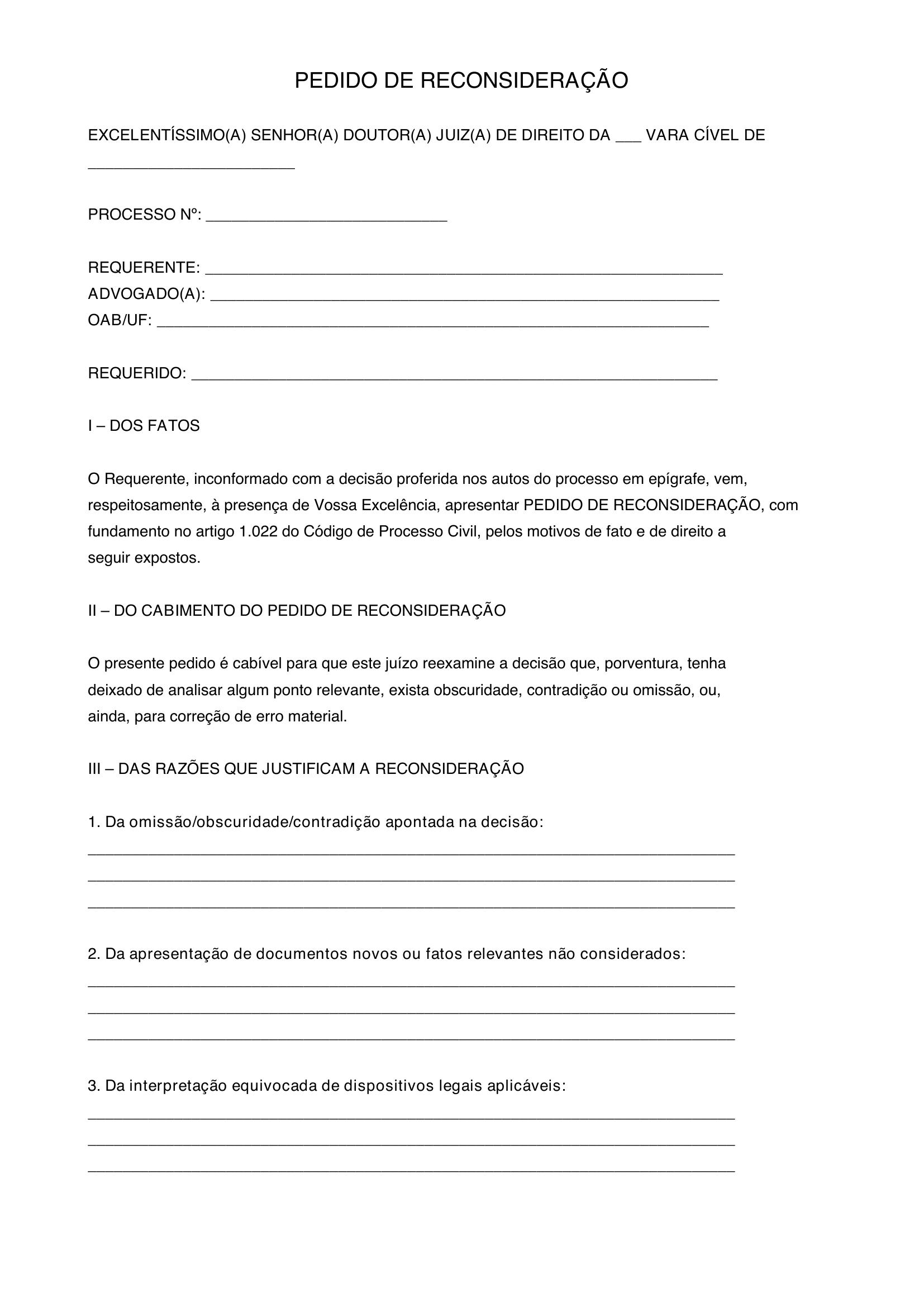 Modelo De Pedido De Reconsideração