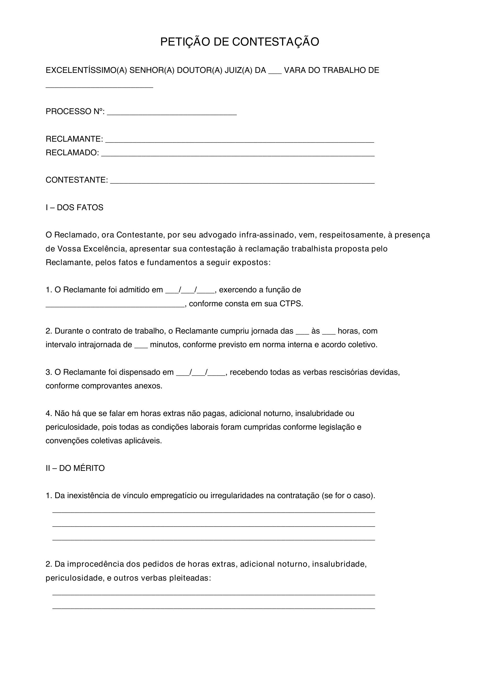 Modelo De Petição De Contestação