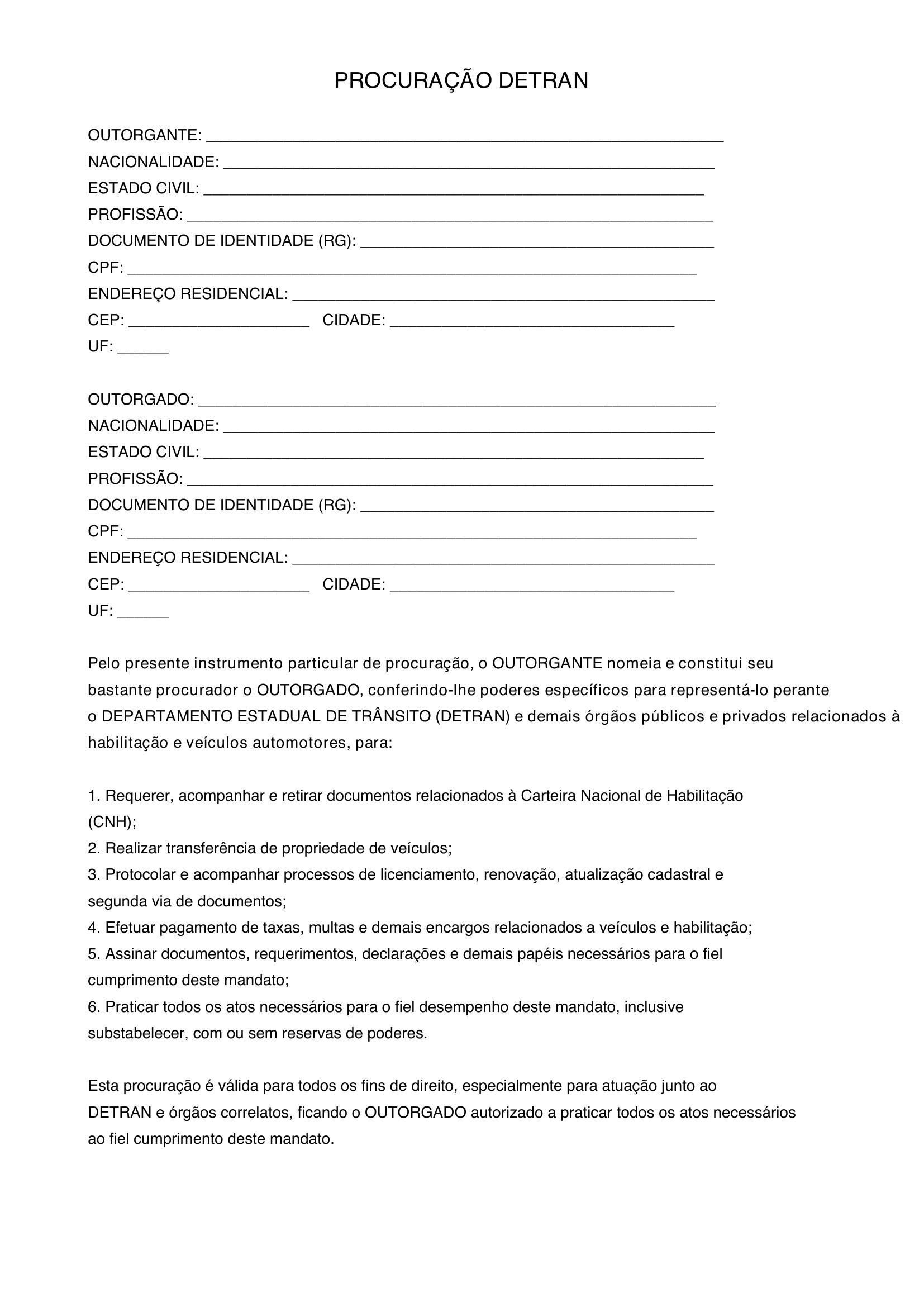 Modelo Procuração Detran