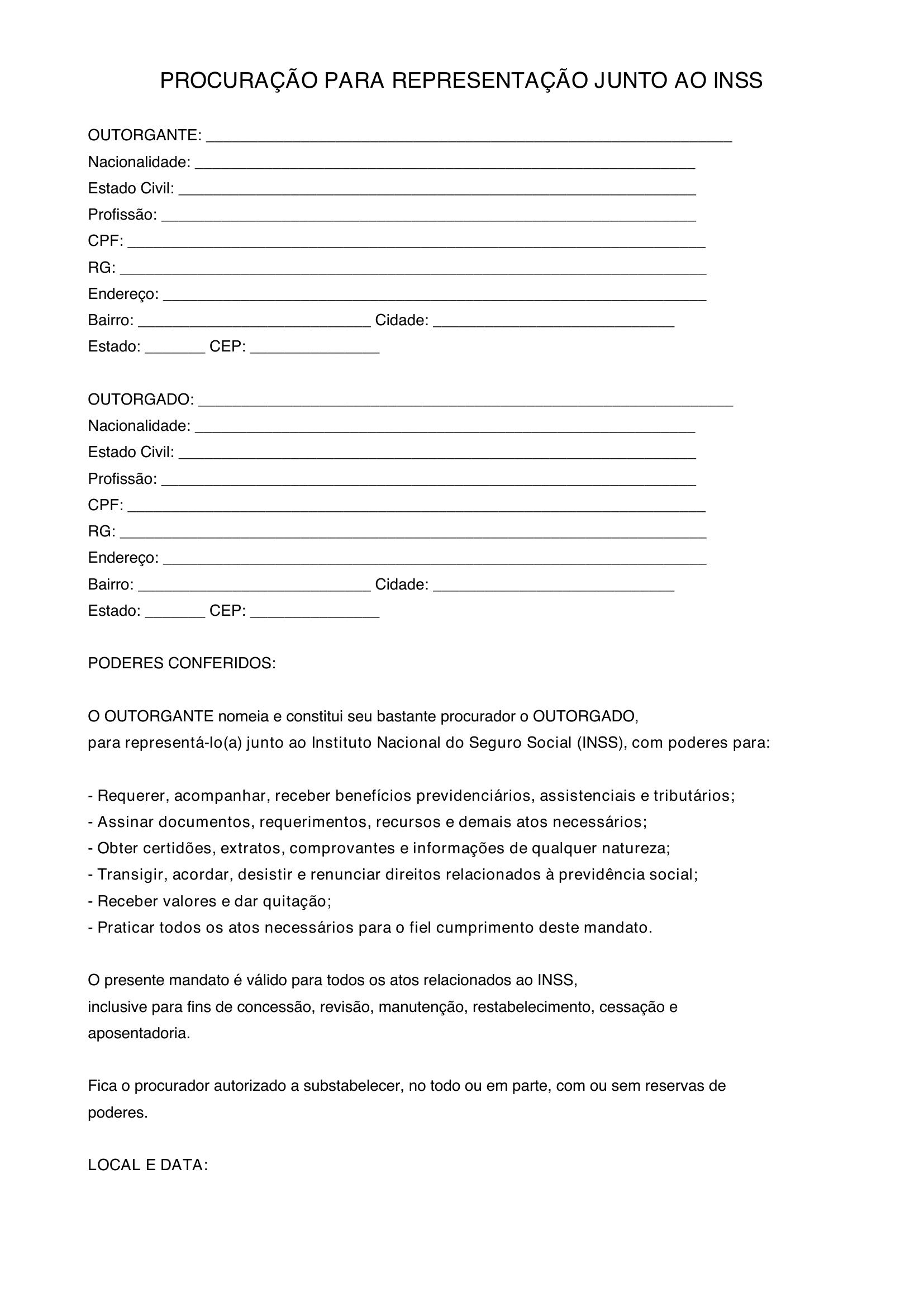 Modelo Procuração Inss