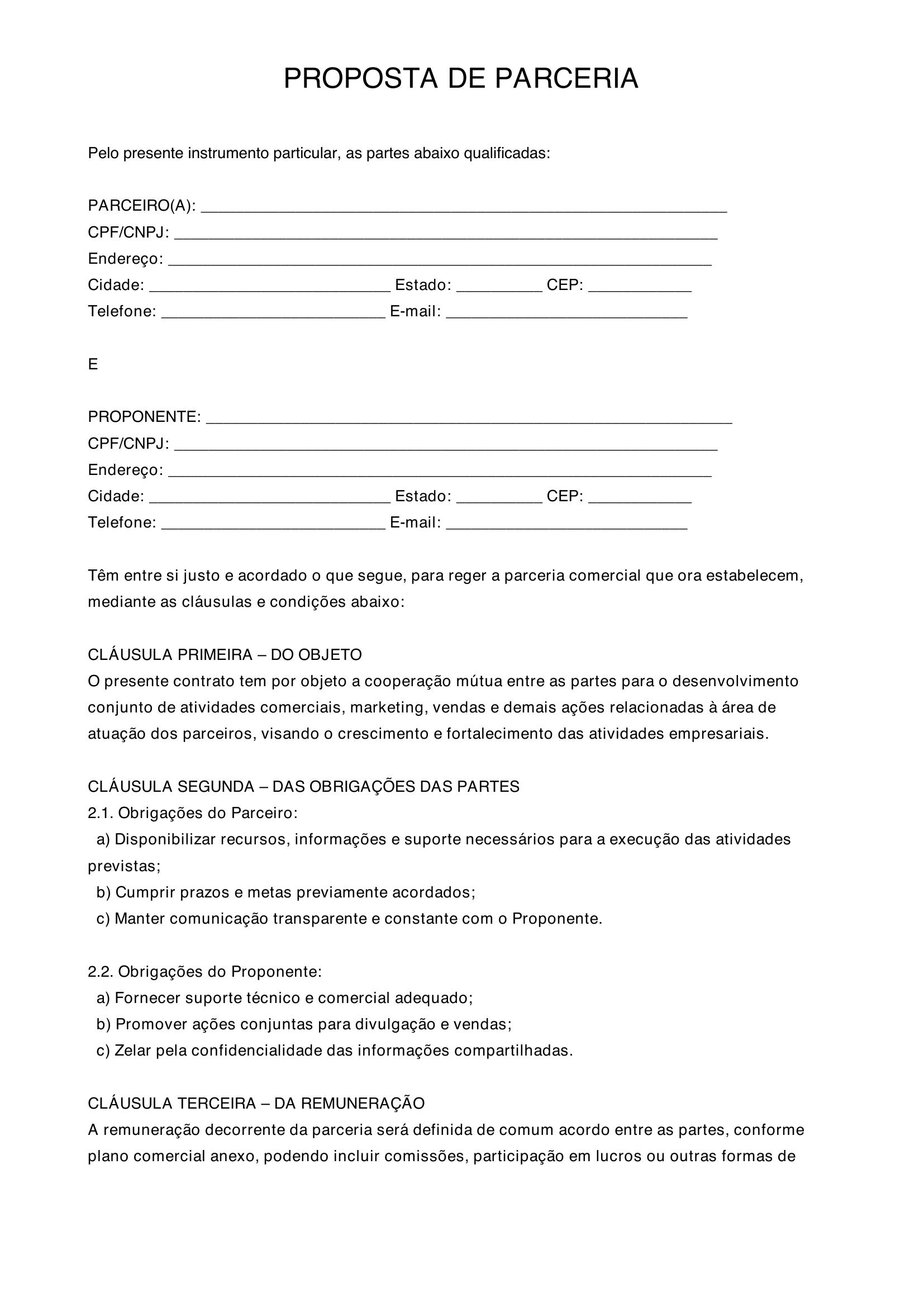 Modelo De Proposta De Parceria