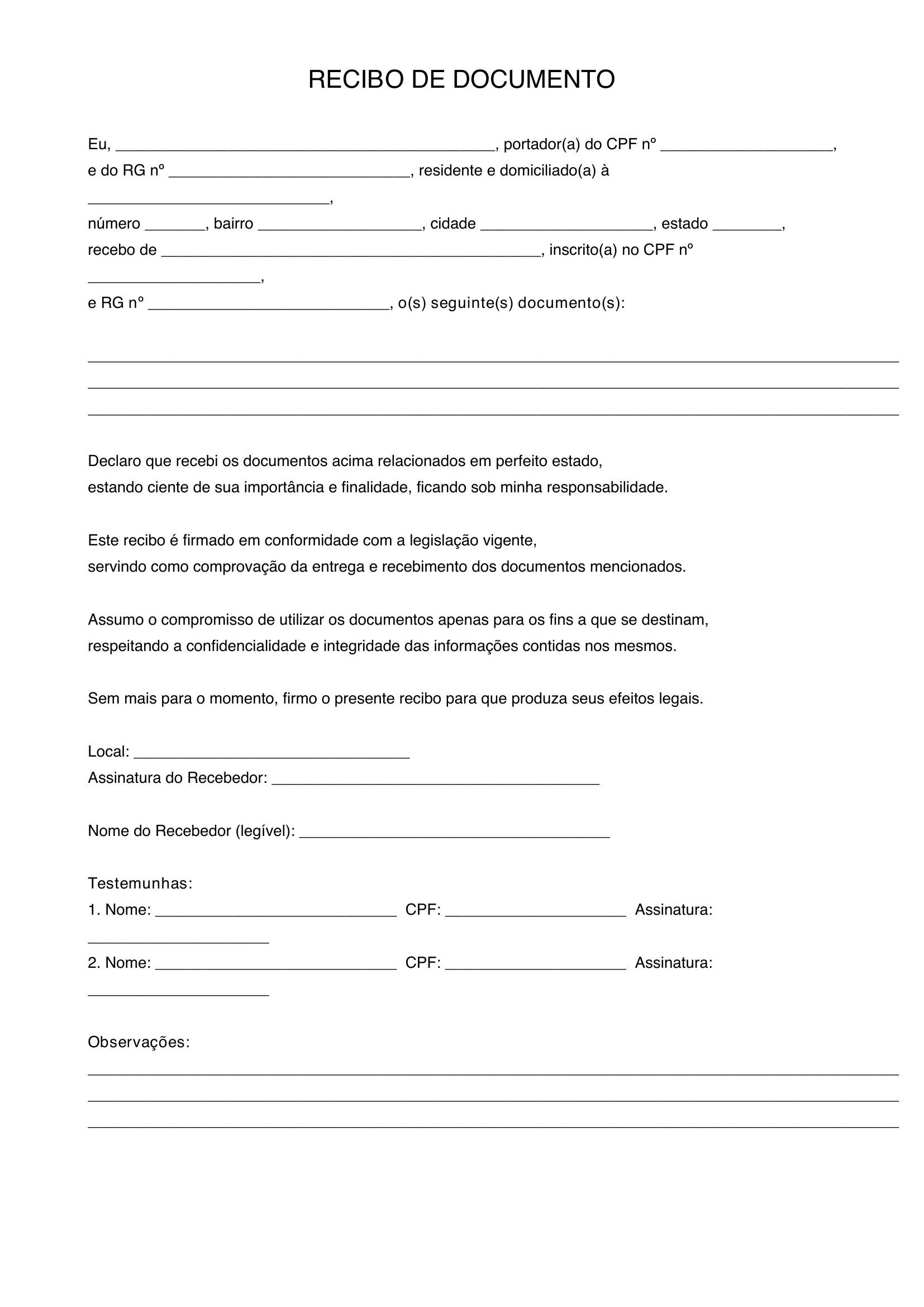 Modelo De Recibo De Documento