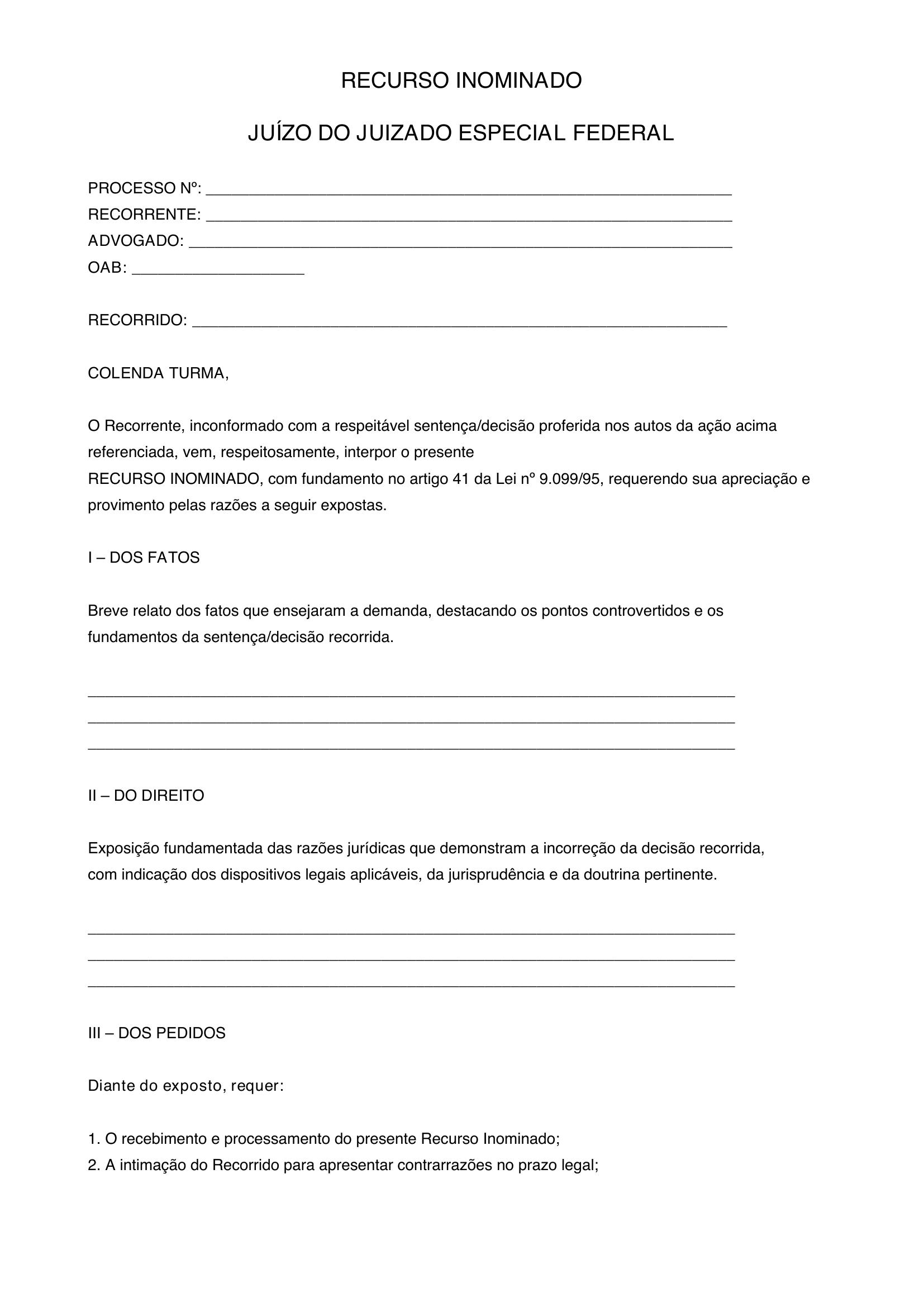 Modelo Recurso Inominado Juizado Especial Federal