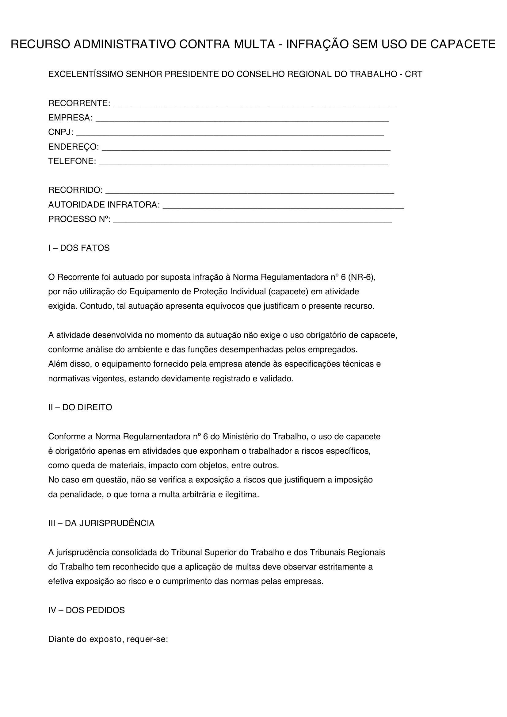 Modelo Recurso Multa Sem Capacete