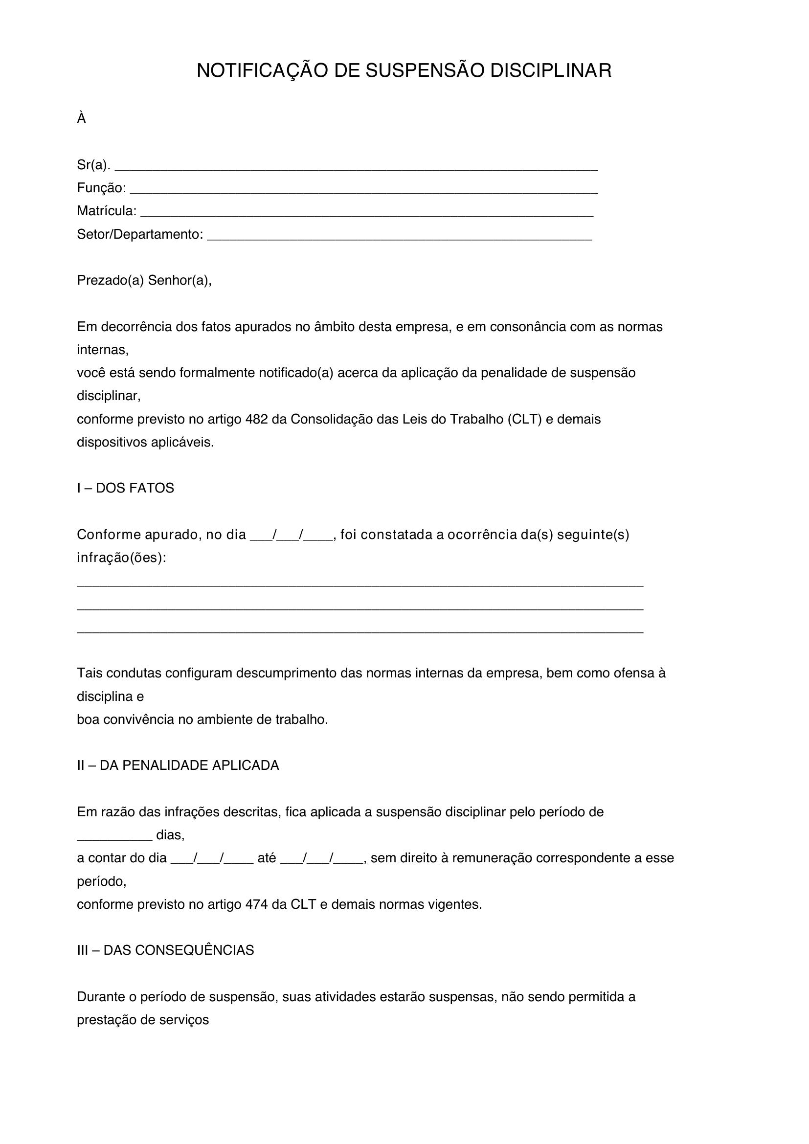 Modelo De Suspensão Disciplinar