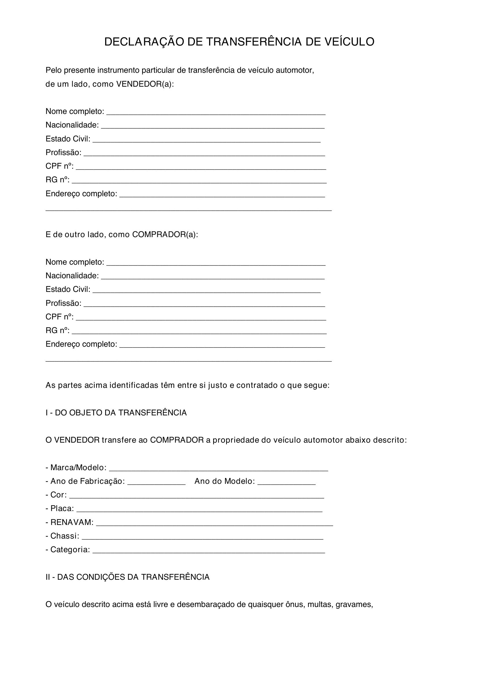 Modelo De Transferência De Veículo